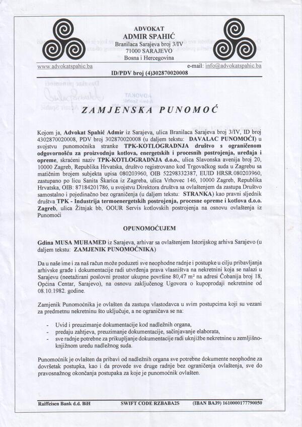 Ovlaštenje od Admir Spahić - stranica 1 od 2